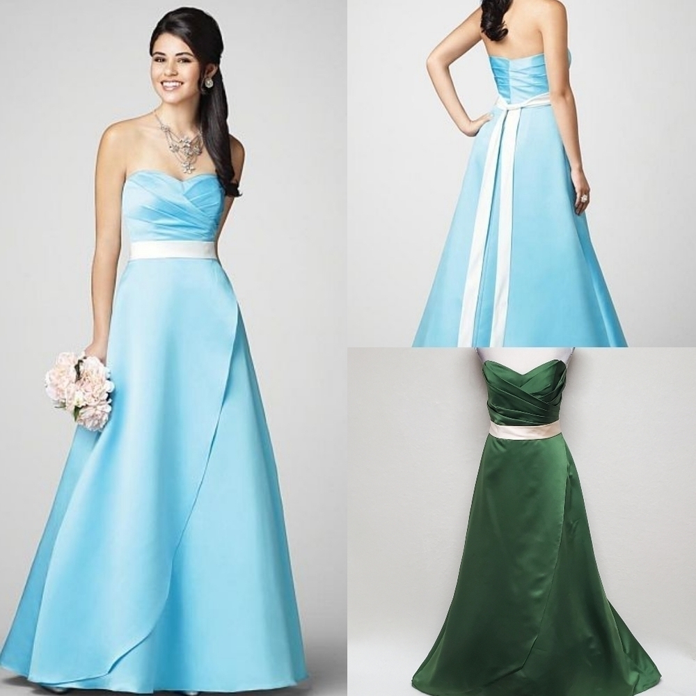 Alfred Angelo Two-tone Forest Green Champagne Satin Sleeveless Maxi Dress 12